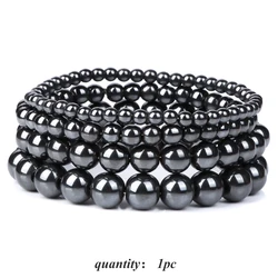 1PC Men Hematite Bracelet Natural Hematite Stone Bead Stretch Bangle Chakra Yoga Energy Bracelet Handmade Jewelry Gift For Men