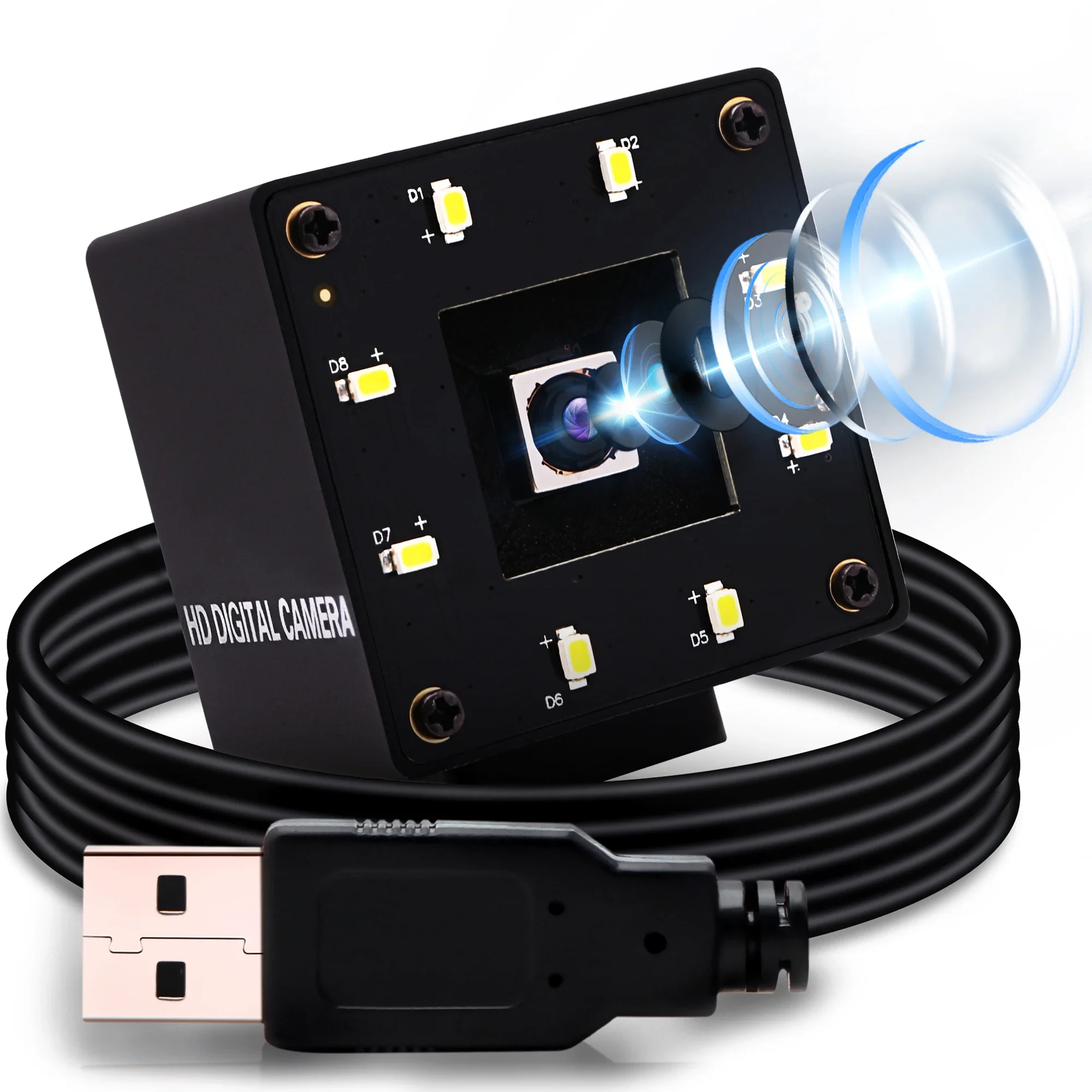 2026 ELP Autofocus USB Camera 16MP With White Leds Mini UVC USB2.0 Webcam with 68degree No Distortion Lens IMX298 Video PC Camer