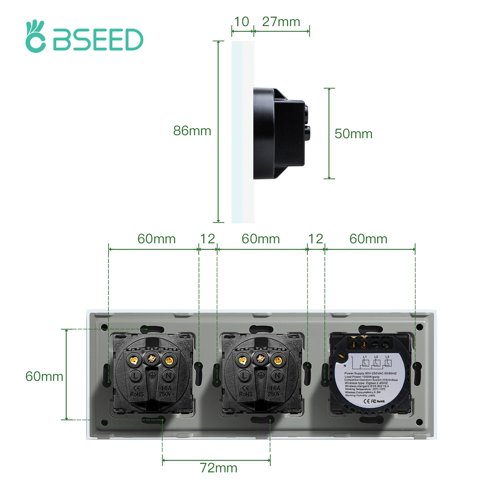 BSEED Zigbee interruttori a parete 1/2/3Gang 1/2/3Way Smart Touch Light switch controllo Wireless Tuya App con prese a muro Standard ue