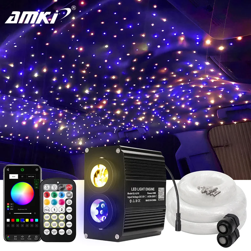 18W Dual‑Head LED Fiber Optic Star Light Engine RGBW Bluetooth APP Remote Control Twinkle Effect Car Roof Starry‑Sky Head