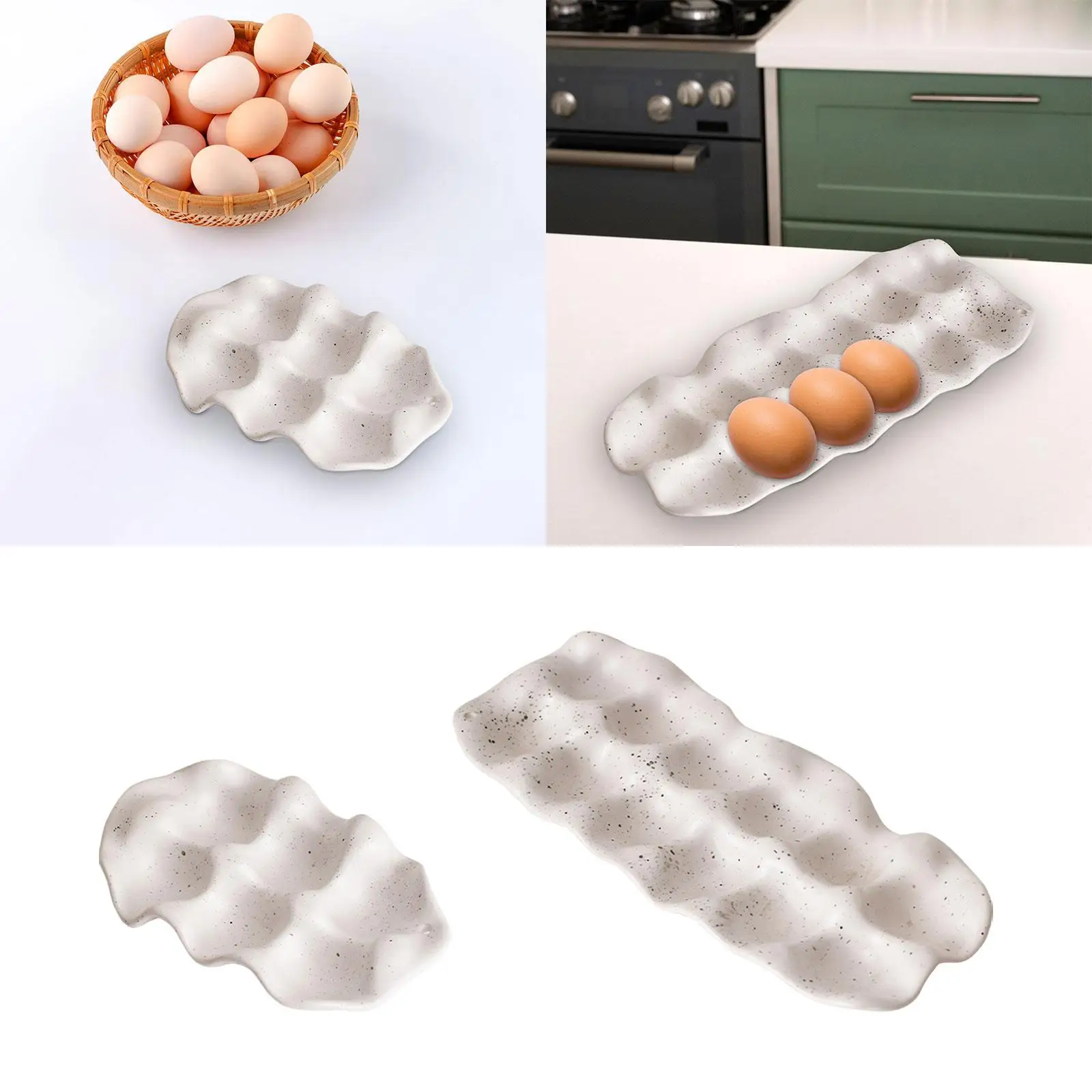 Ceramic Egg Holder Anti Slip Egg Storage Tray for Fridge Refrigerator Drawer