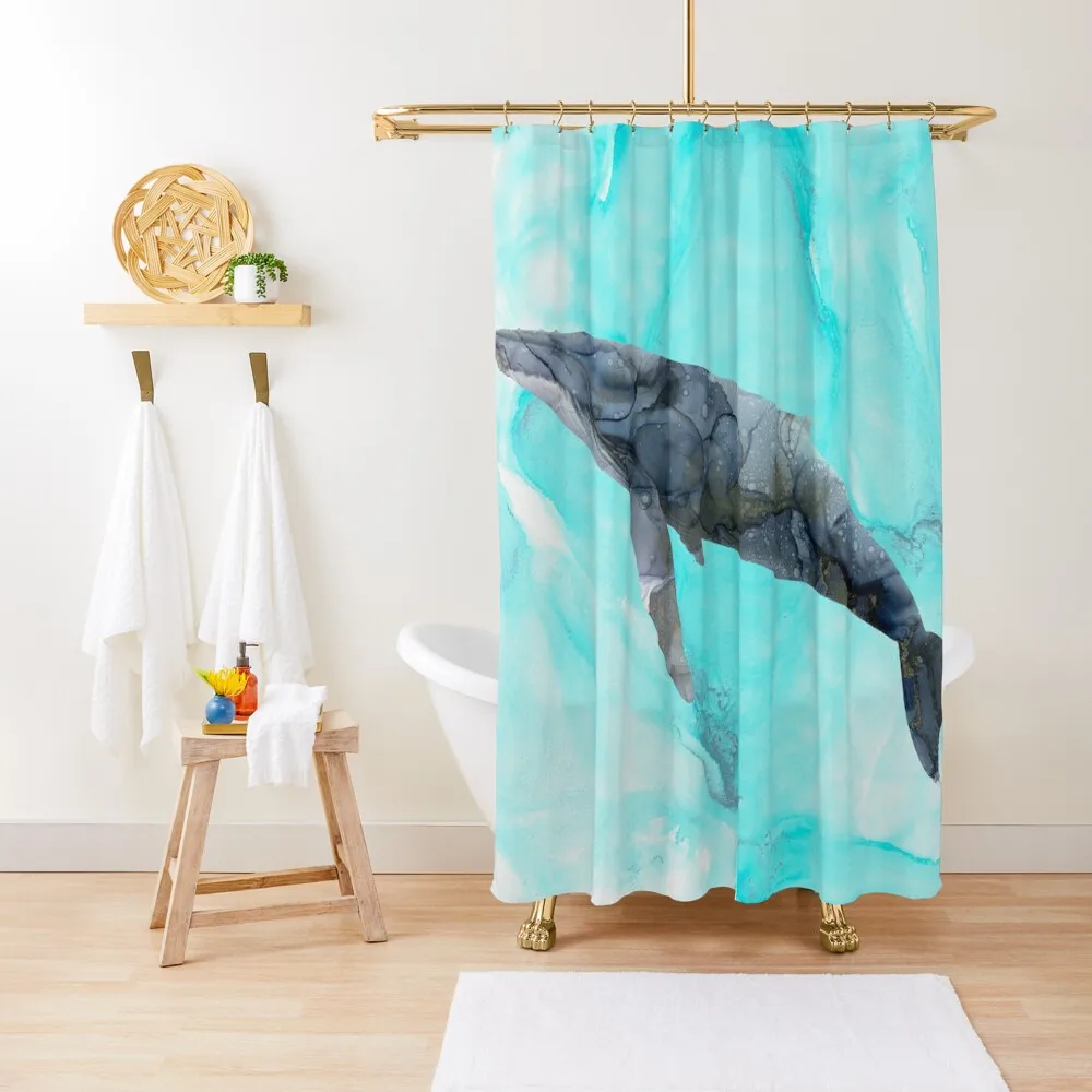 

Оригинальная занавеска для душа с алкогольными чернилами «Кит в океане», современные душевые занавески для ванной комнаты, набор для душа, занавеска для ванной комнаты