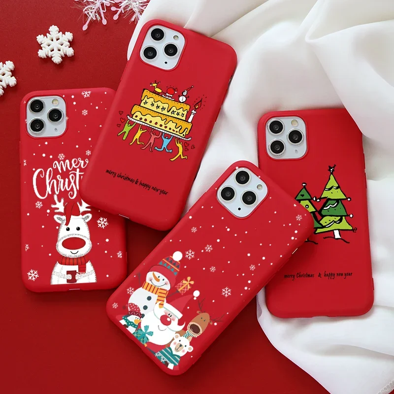 Christmas Gift Phone Case For iPhone 15 12 13 14 11 Pro Max Mini Cute Reindeer Santa Cover For iPhone XS MAX XR SE 8 Plus Shell