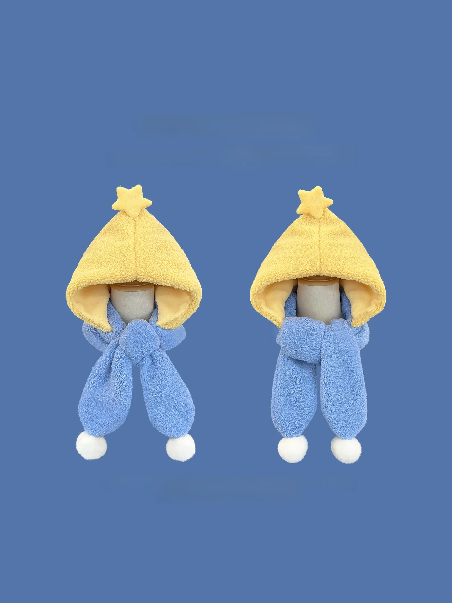 Warm Lamb Velvet Hat Scarf Set for Women Winter Ear Protection Tied Two-Piece Cute Versatile Star Patterned Photography Friendly
