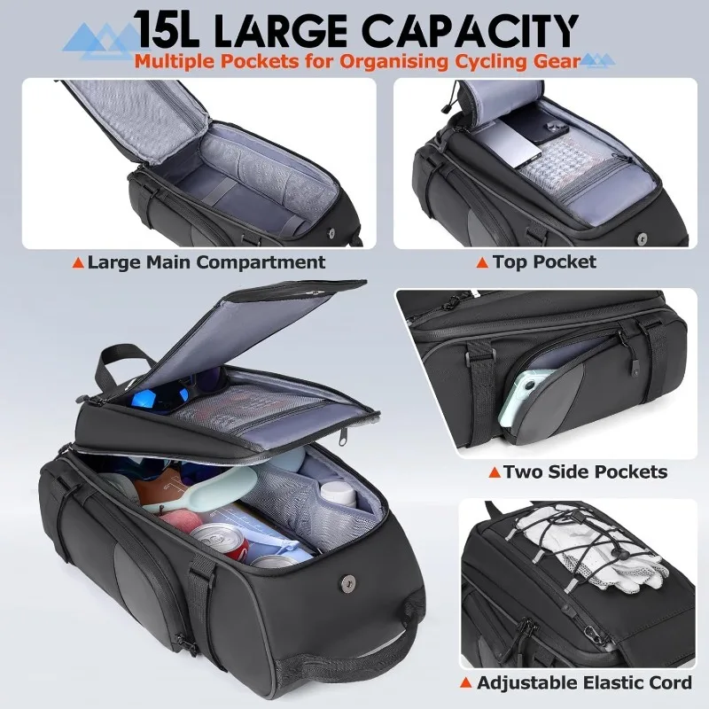 

Bike Bags for Bicycle Rear Rack 15L Waterproof Bike Ebike Trunk Pannier Saddle Bag with Rain Cover Bike Accessories Backpack