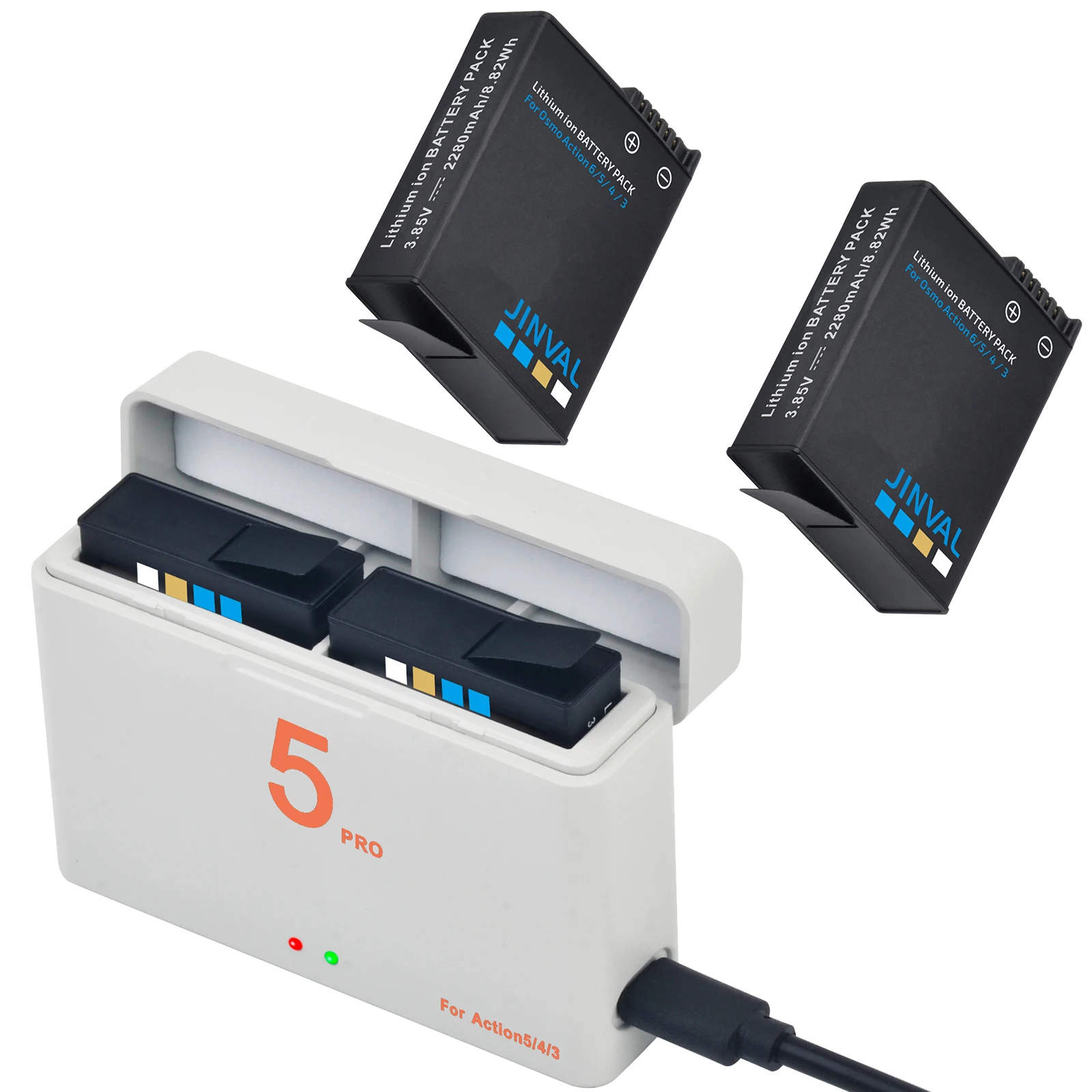 Wiederaufladbarer Li-Ionen-Akku/Doppelladegerät Kompatibel mit DJI Osmo Action 6/5 Pro/4/3 & Osmo 360 Kameras, 2280mAh 3,85V Batterien