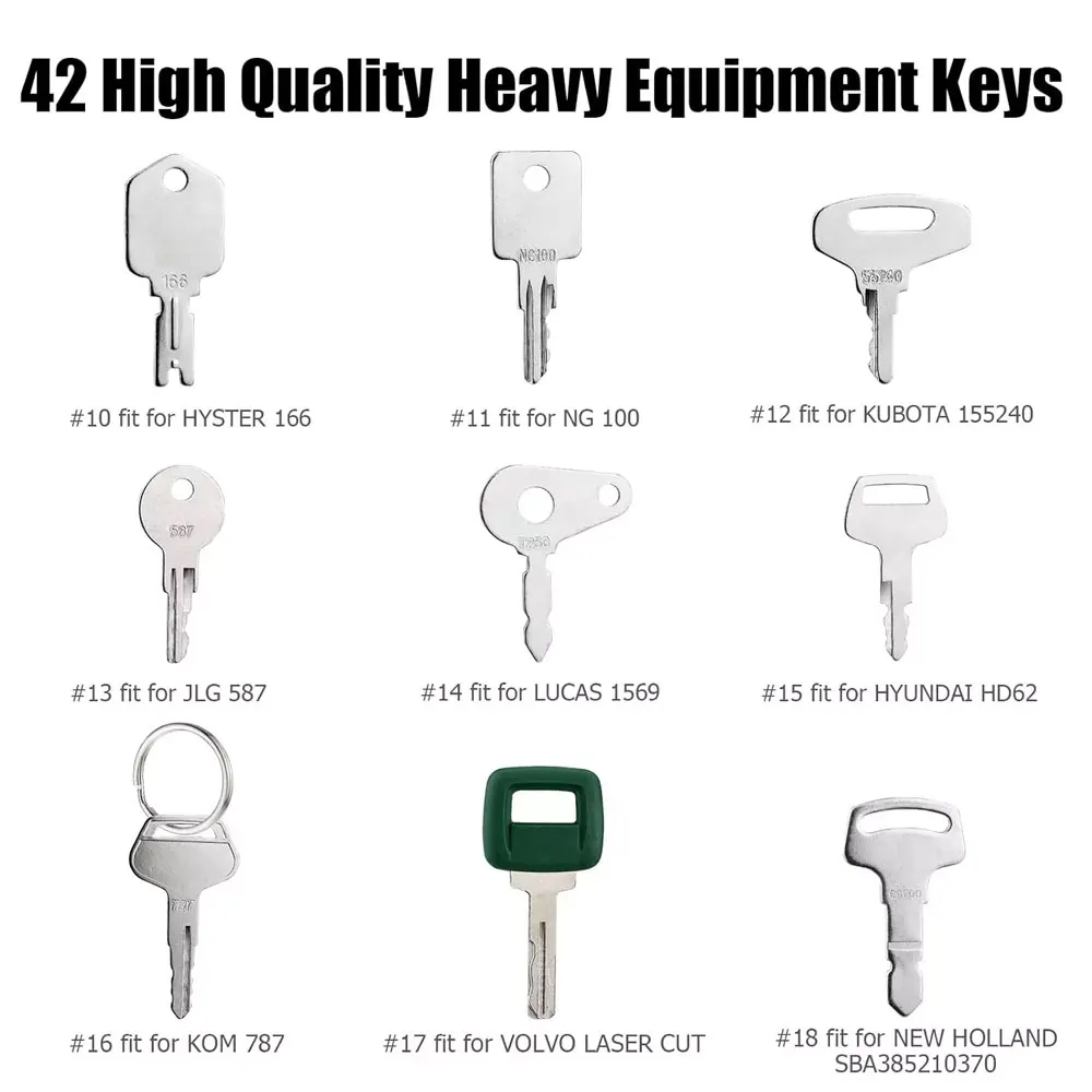 42 Keys Heavy Equipment Construction Ignition Key For JS Yanmar Kobelco EC BOBCAT Hitachi Komatsu Kubota Doosan Daewoo Excavator