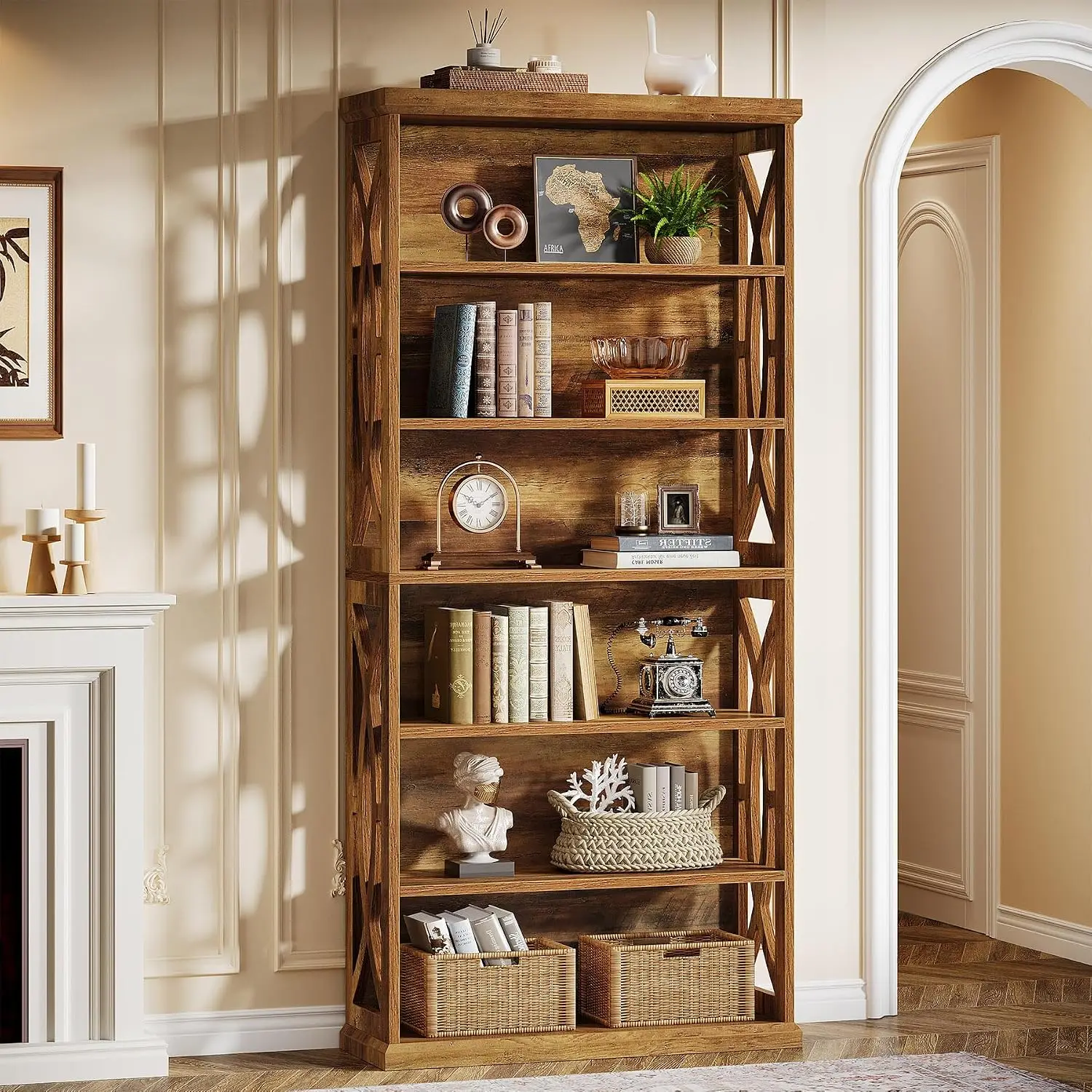 Tribesigns 6-Tier Bookshelf, 71 Inches Tall Freestanding Bookcase, Large Industrial Bookshelves Display Shelves, Wooden Book She