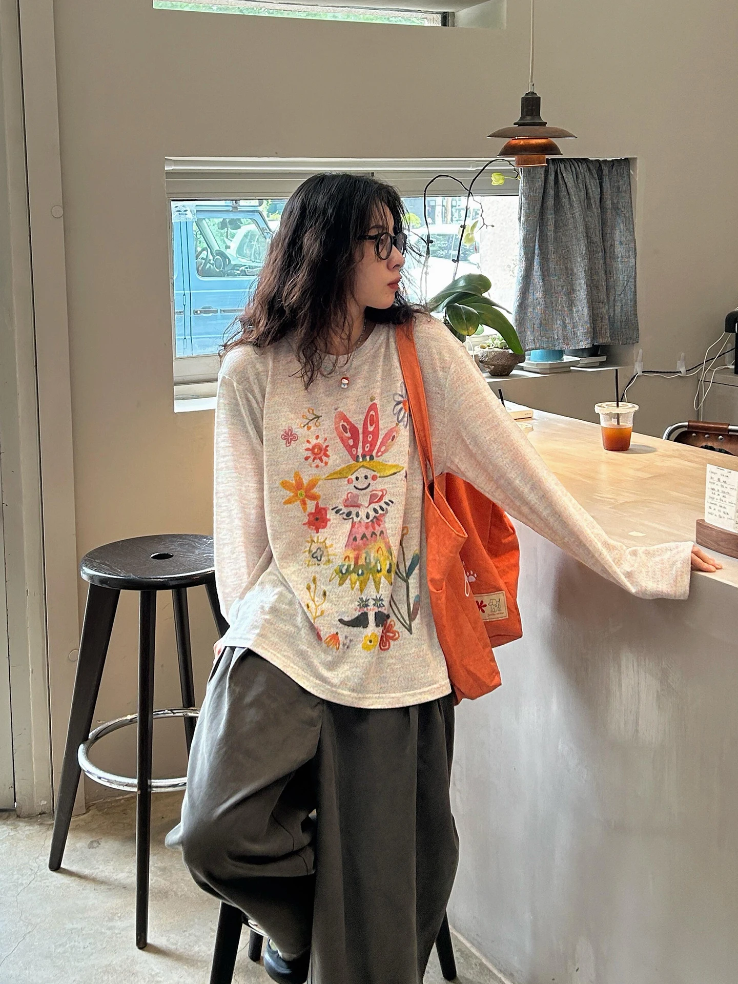 Base Layer Top - Kaus Lengan Panjang Amerika Retro Kaus
