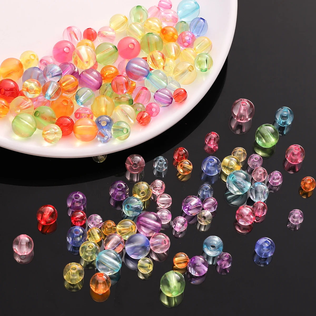 50-200Pcs 10/8/6mm Multi Color Acrylic Clear Round Beads Loose Spacer Beads For DIY Bracelet Necklace Jewelry Making Accessories