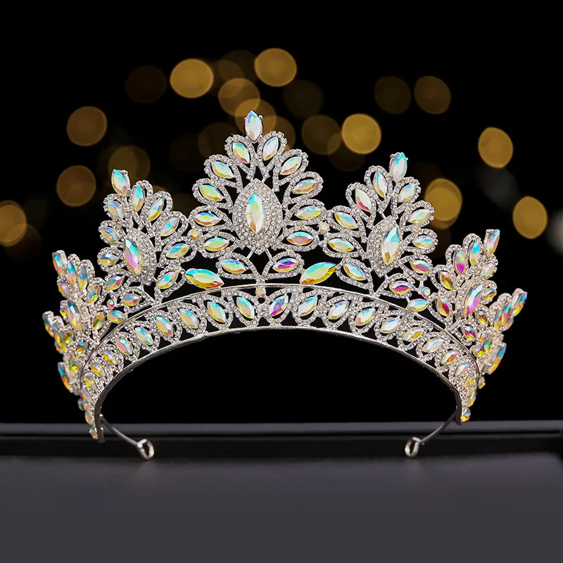 تاج زفاف ماسي كبير فاخر متعدد الألوان ، قبعة عيد ميلاد ذهبية ، تاج زفاف بحجر الراين ، تاج المسابقة #4