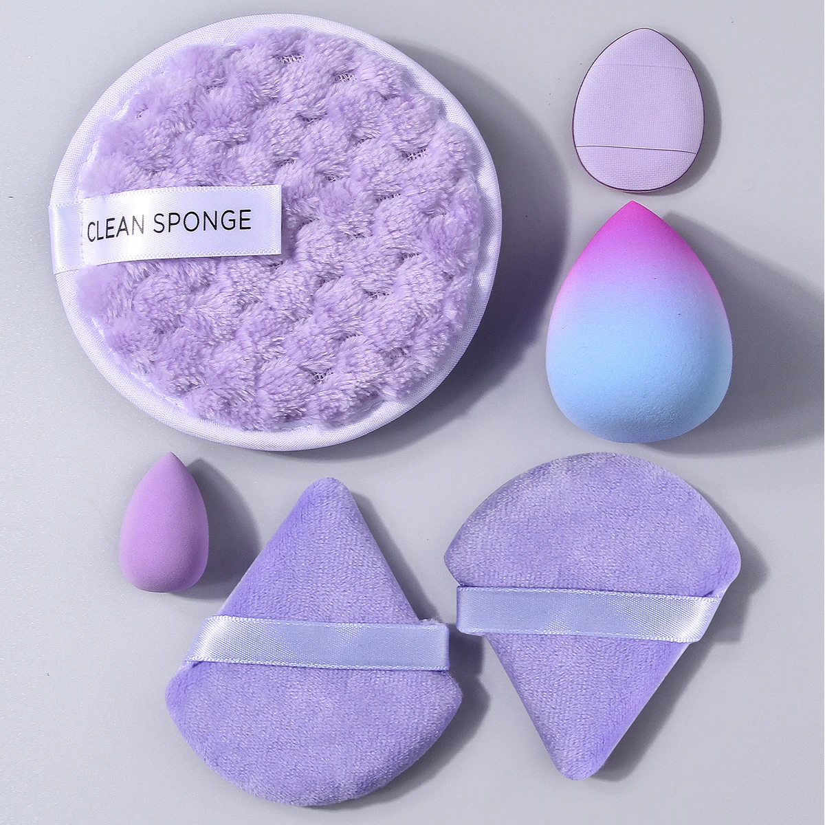 6 STKS Vergrote en verdikte poederdons & gradiënt spons ei & driehoekige poederdons/mini waterdruppel/Compacte poederdons