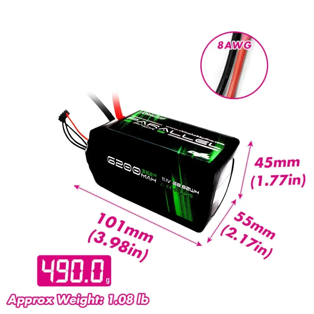 2S 3S 7.4V 11.1V Shorty Lipo Battery 4400mAh 6200mAh 90C Soft Pack with 8awg Copper Wire for RC Car Boat Truck Airplane #5