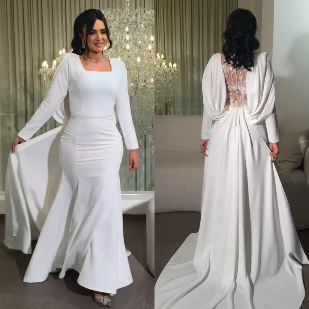 

Customized High Quality Jersey Pleat Sequined Flower Trumpet Square Neck Long Dresses Bespoke Occasion Sizes Available