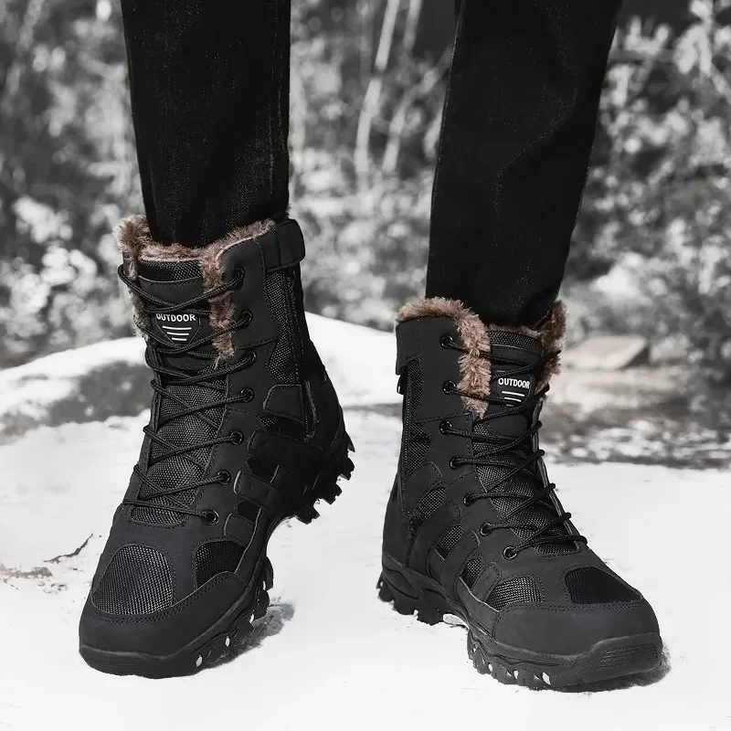 Winter Tactical Combat Men Boots Outdoor Men Walking Hiking Shoes Breathable Non-slip Men Ankle Boots Plush Keep Warm Snow Boots