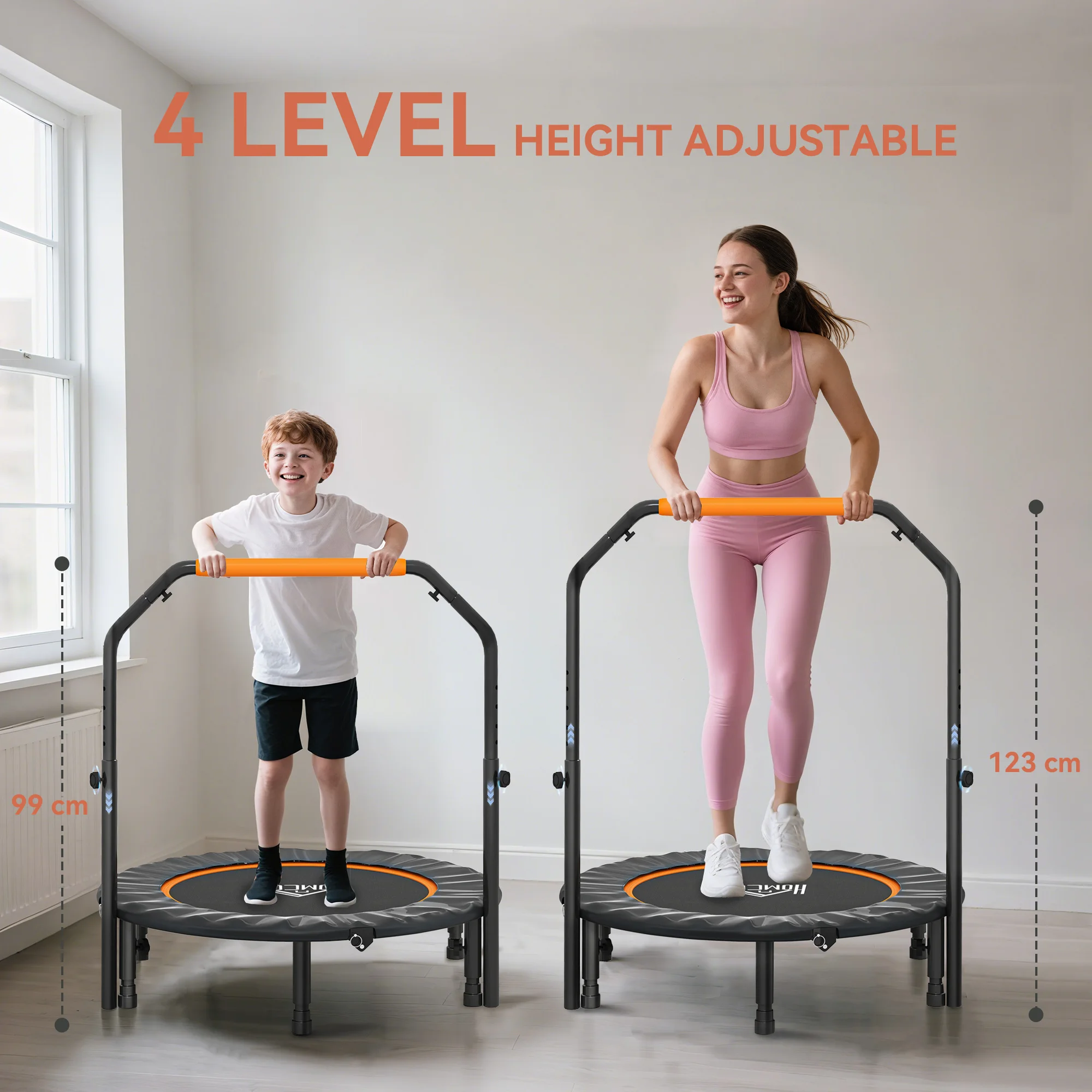 HOMCOM 40" Foldable Mini Fitness Trampoline w/ Foam Handle, Orange