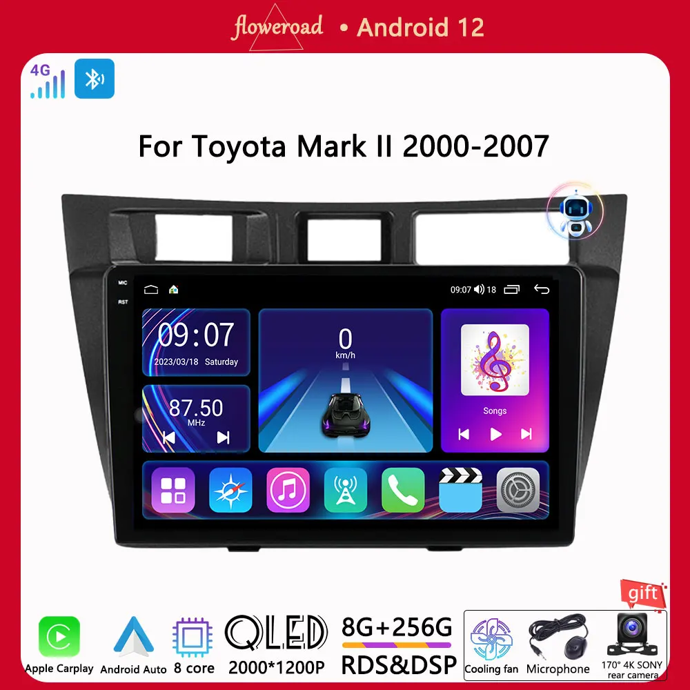 

2 din Carplay Android For Toyota Mark II 2000-2007 Car Radio Multimedia Player Navigation GPS Video Head Unit Audio 4G Bluetooth