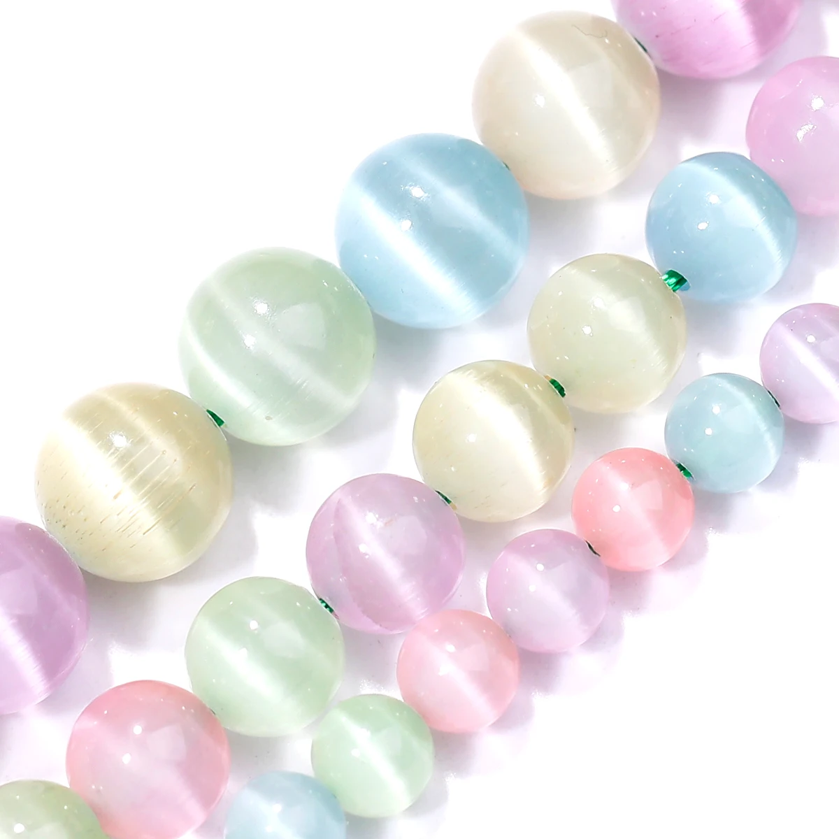 DIY Beads Colorful Cat Eyes Stone Jade Cat Eye Round Loose Beads 6 8 10mm Pick Size For Jewelry Making Beads Wholesale