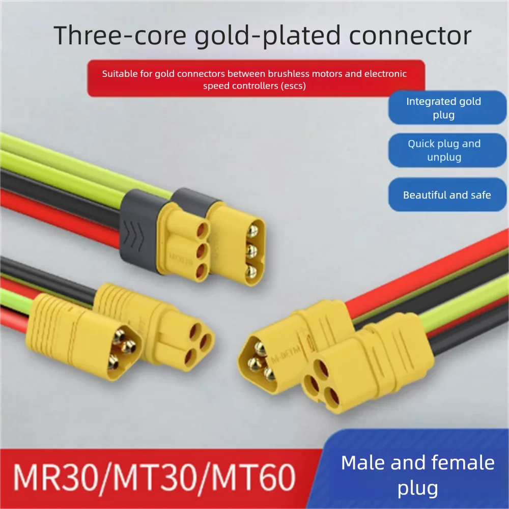 3-Pin Gold-Plated Banana Plug Connector for Brushless Motor ESC MT30 MR30 MT60 3-Pair High-Quality Electronic Component