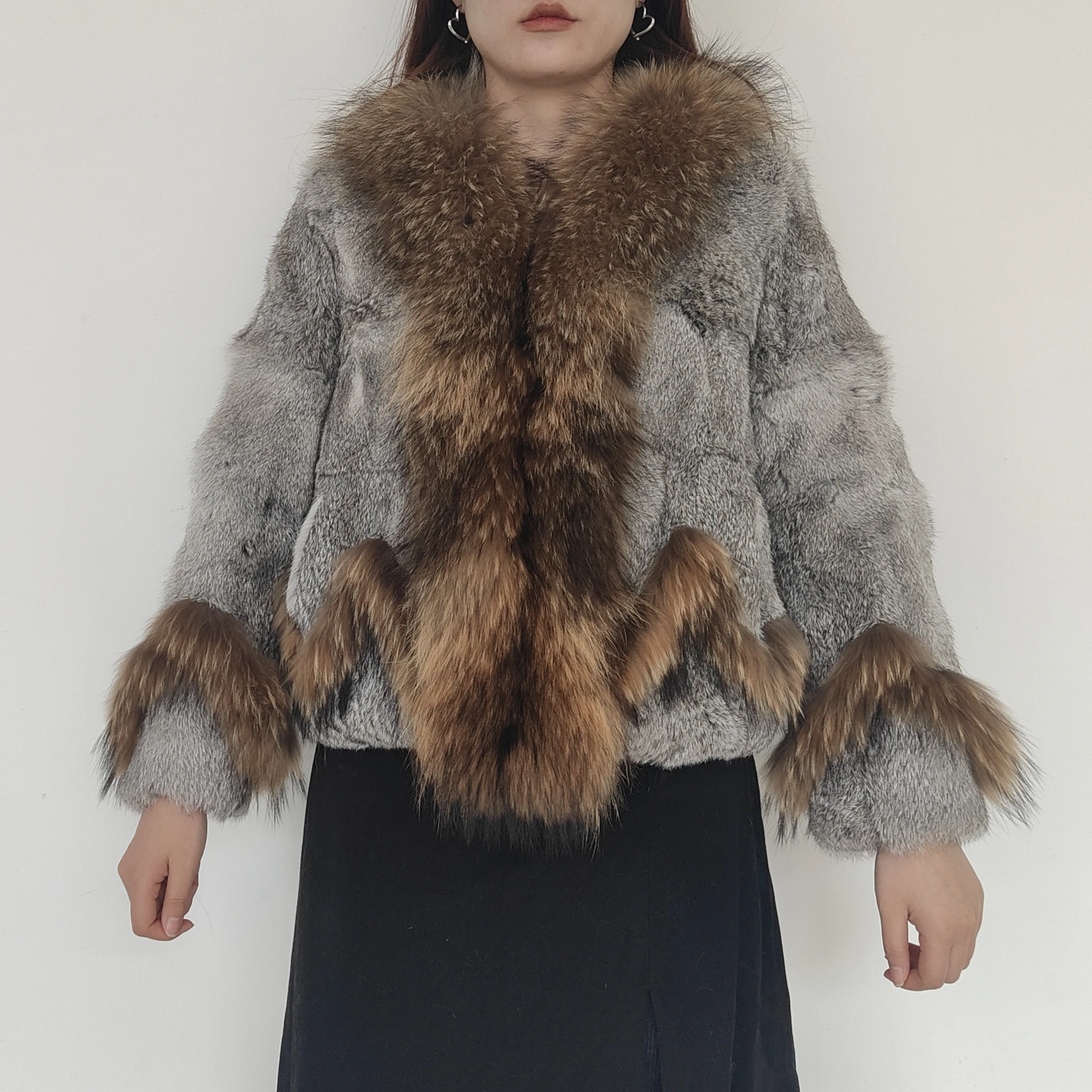 2024 New Natural Real Rabbit Fur Real Raccoon Fur Women's Coat Warm in Autumn and Winter Off season promotion Only three days!