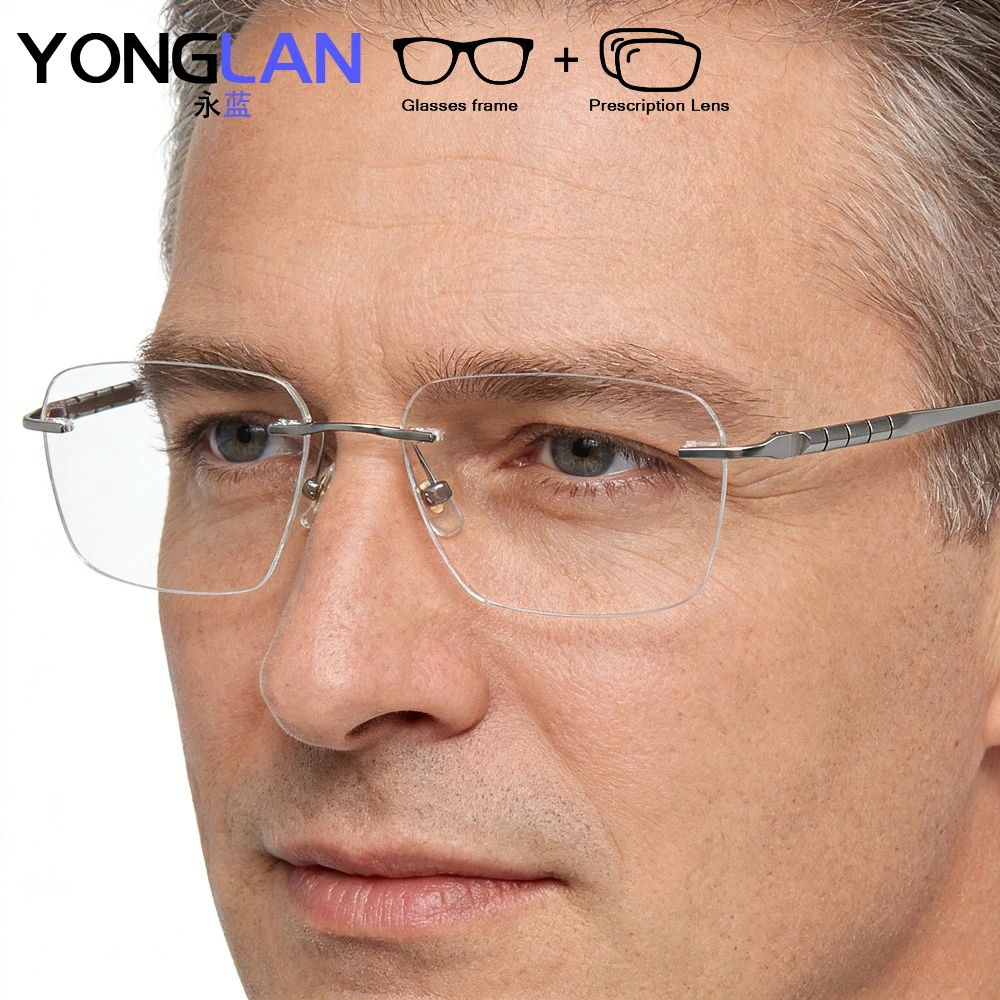 2026 Pure Titanium Rimless Glasses Optical Men's Eyewear Prescription Lenses Protected Progressive Myopia Reading Eyeglasses - view 6