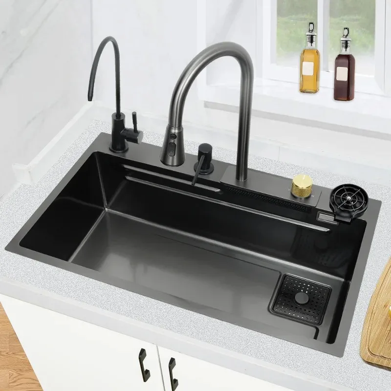 

304 Thickened Stainless Steel Waterfall Large Single Kitchen Sink Square Household Dish Vegetable Washing Basin
