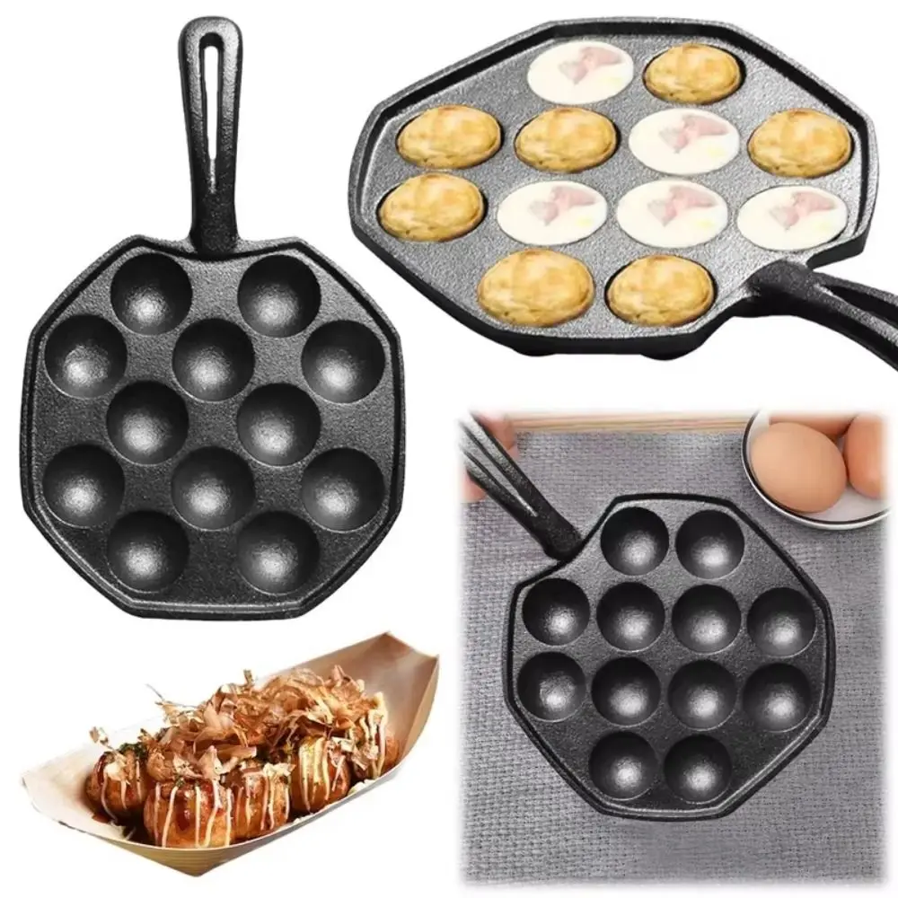 

12 Holes Octopus Baking Mold DIY Cast Iron Octopus Ball Maker Non-Stick Household Takoyaki Grill Pan Plate Kitchen Tools