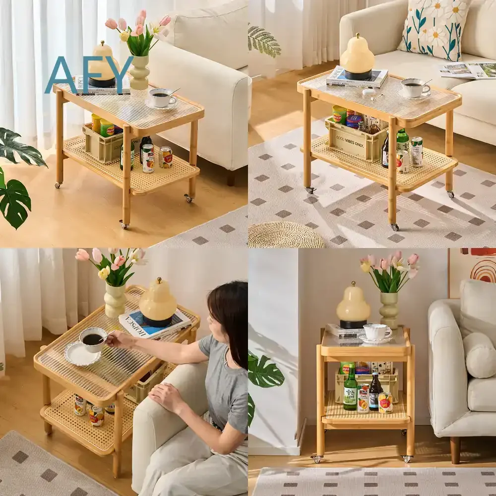 Movable Coffee Table for Sofa Side for Japanese Glass Trolley for Rattan Rack for Solid Wood Side Cabinet for Balcony Small