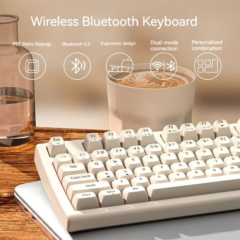 لوحة مفاتيح الألعاب اللاسلكية الصامتة EWEADN، BT/2.4 جيجا هرتز، إضاءة خلفية RGB، قابلة لإعادة الشحن، مريحة، مقبض الوسائط، لأجهزة Mac/Windows PC