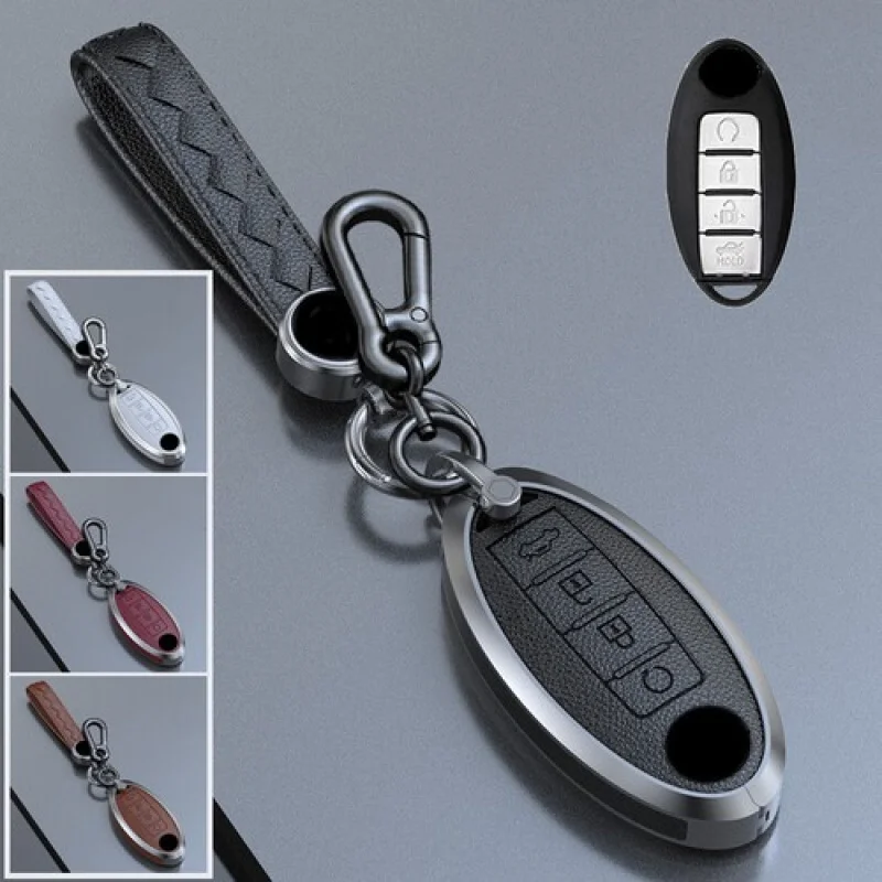 

A+ Zinc Alloy Leather Car Key Fob Case Cover For Infiniti For Nissan Rogue X-Trail