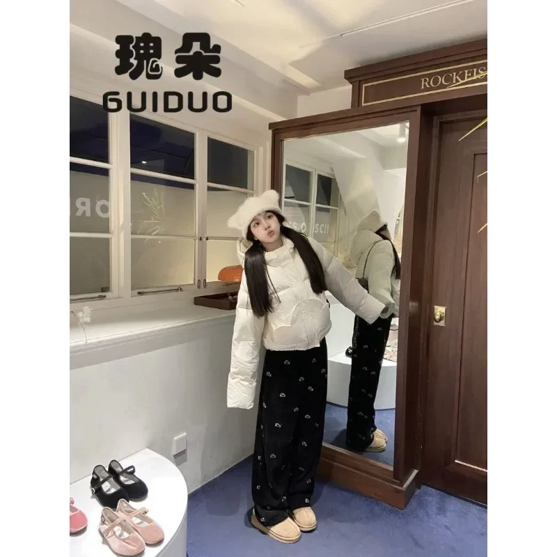 Hand-painted Rabbit Embroidered  Chenille Women Casual Trousers Korean Version Black Straight-leg Trousers Fashion Sweatpants