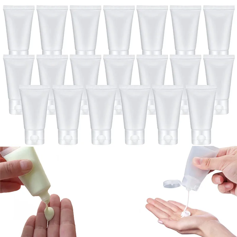 

30Pcs 15-100ml Refillable Plastic Squeeze Tube Transparent Cosmetic Containers Soft Tube Travel Bottle with Flip Lid Screw Cover