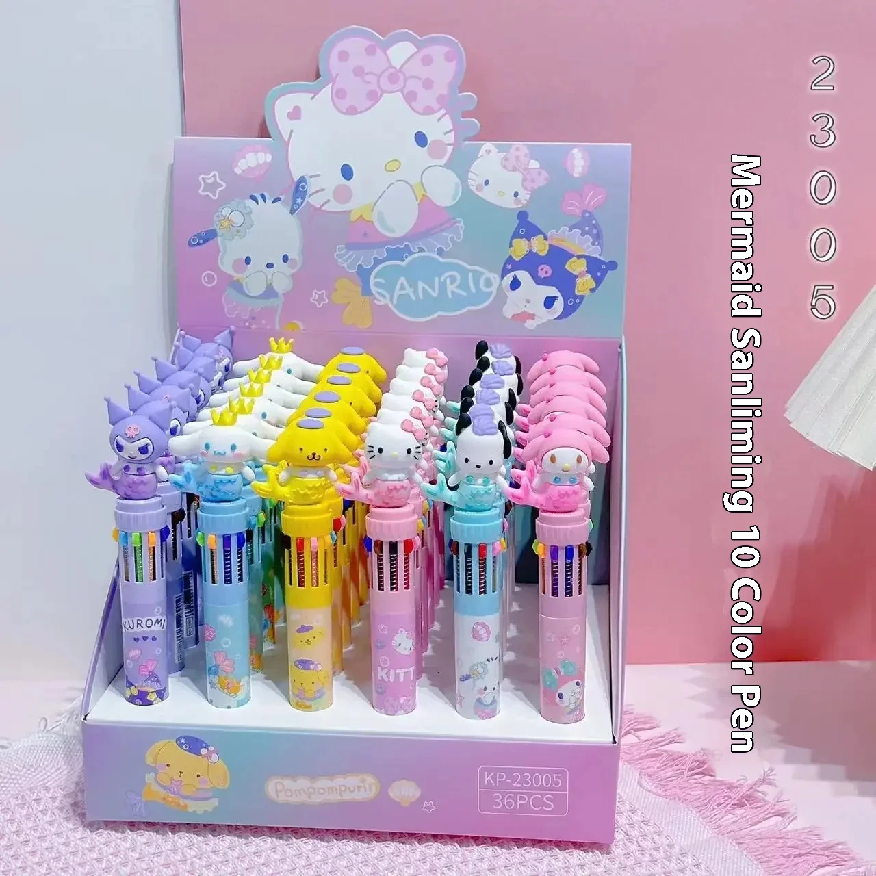 Ballpoint Pen Set 36pcs Sanrio 10-Color Ballpoint Pen High-Value Students Multi-Color Press Hand-Held Pen Cartoon Stationery