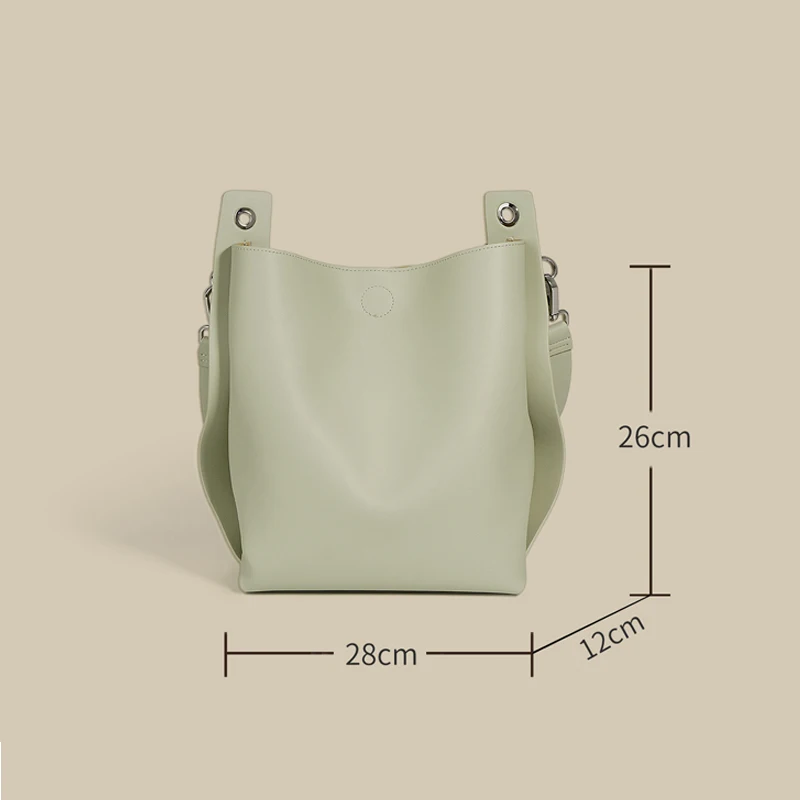 Female Split Leather Handbags Large Capacity Women Bucket Shoulder Bag Solid Color Lady Messenger Bag With Removable Inner Purse