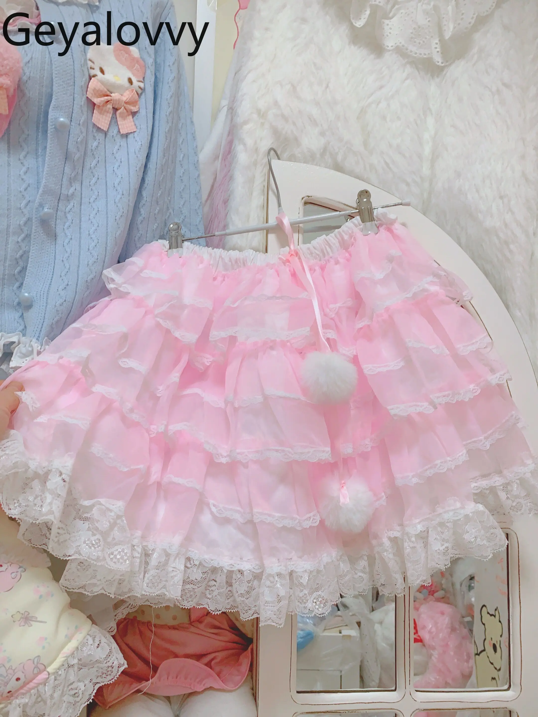 

Новая летняя коллекция 2026: Оригинальная милая и очаровательная мини-юбка-кейк для девочек, универсальная, розовая, с кружевом, на эластичной резинке, короткая юбка