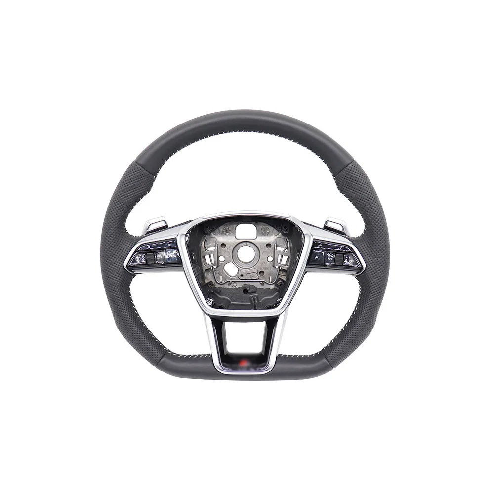 Leather Semi-Punched Flat Bottom Steering Wheel for Audi A6 A7 C8 2019-2022 Upgrade S6 S7 RS6 RS7 Sports Steering Wheel