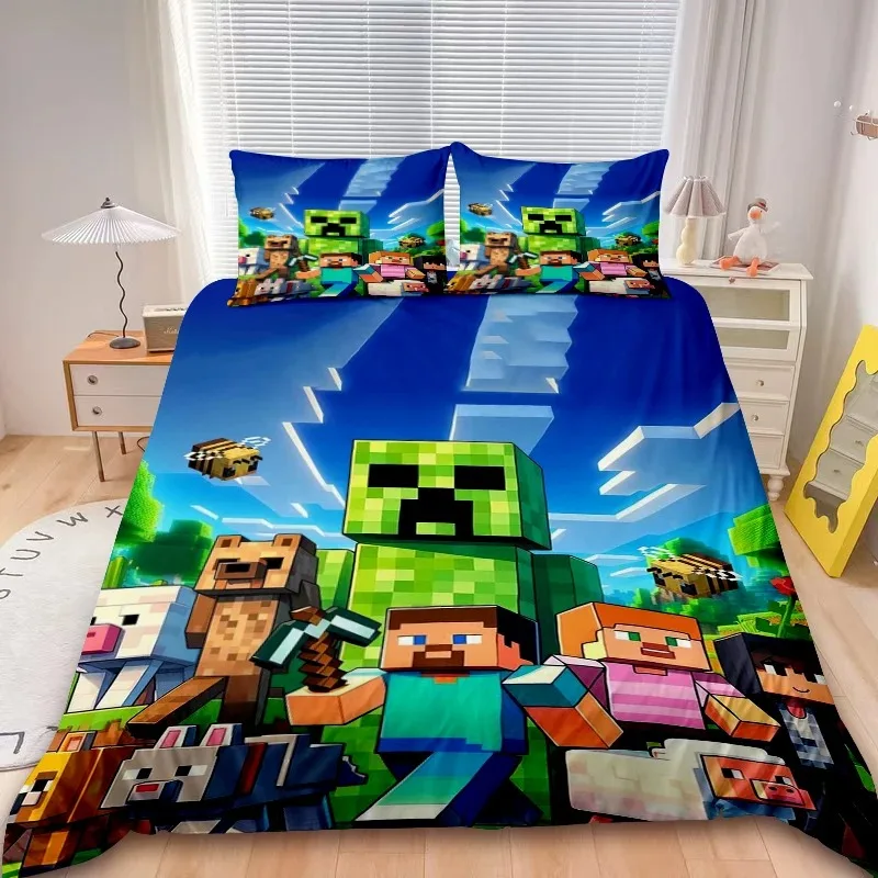 Housse de couette Minecraft 2/3 pièces, motif My World, ensemble de literie Monster Hunters, housse de couette simple pour garçons, décoration de chambre d'enfant
