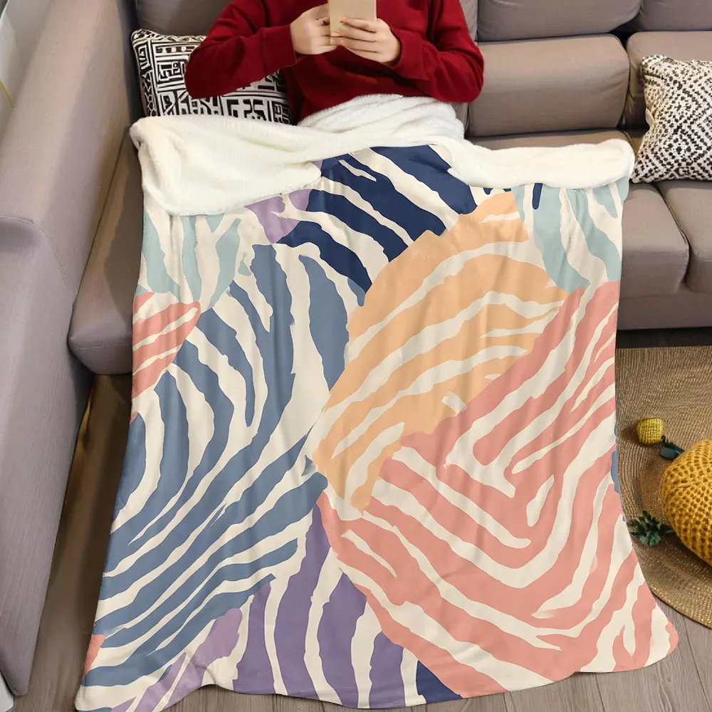 Pastel Zebra Print Flannel Blanket Warm Soft Halloween Christmas Decorative Couch Warm Cozy All-Season Gift