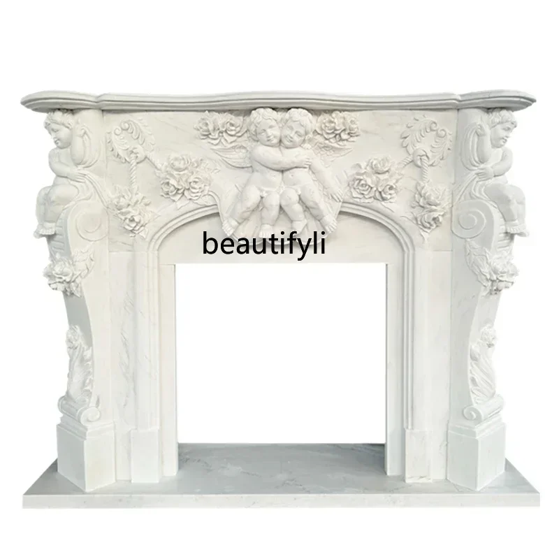 Marble   French Fireplace White Marble Angel Fireplace Villa Living Room Fireplace Decoration