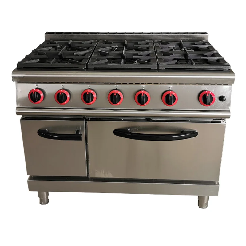 High quality stainless steel commercial kitchen equipment gas six burner clay pot stove with gas oven