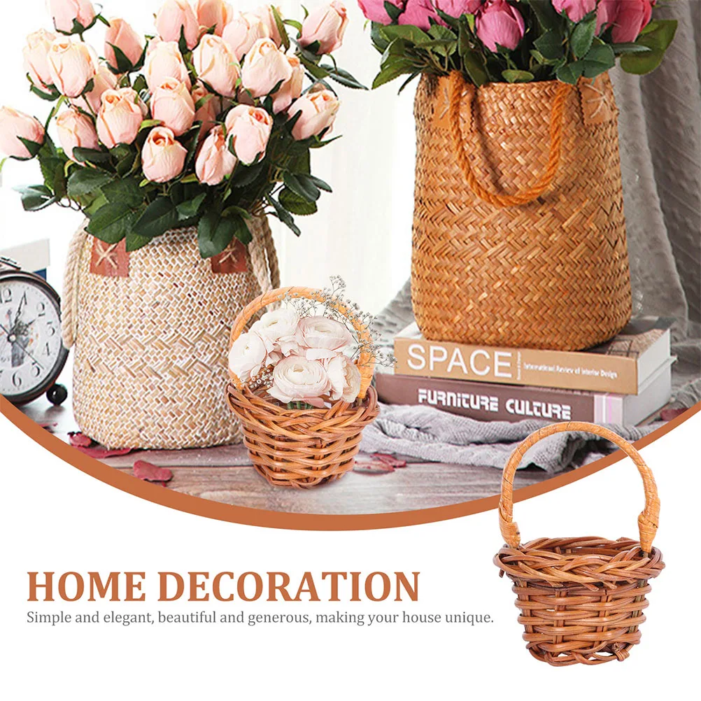 

15Pcs Durable Mini Flower Basket Plastic Simulation Rattan Home Decoration Photography Prop Micro Landscape Ornament