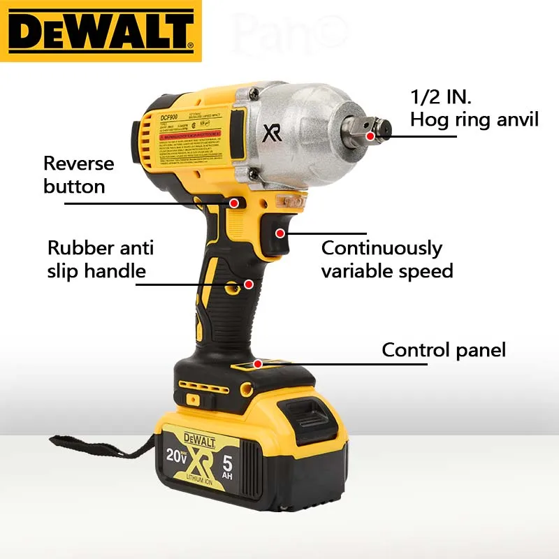 DEWALT 브러시리스 하이 토크 임팩트 렌치, 20V 전기 윈드건, 리튬 전기 렌치, DCF900