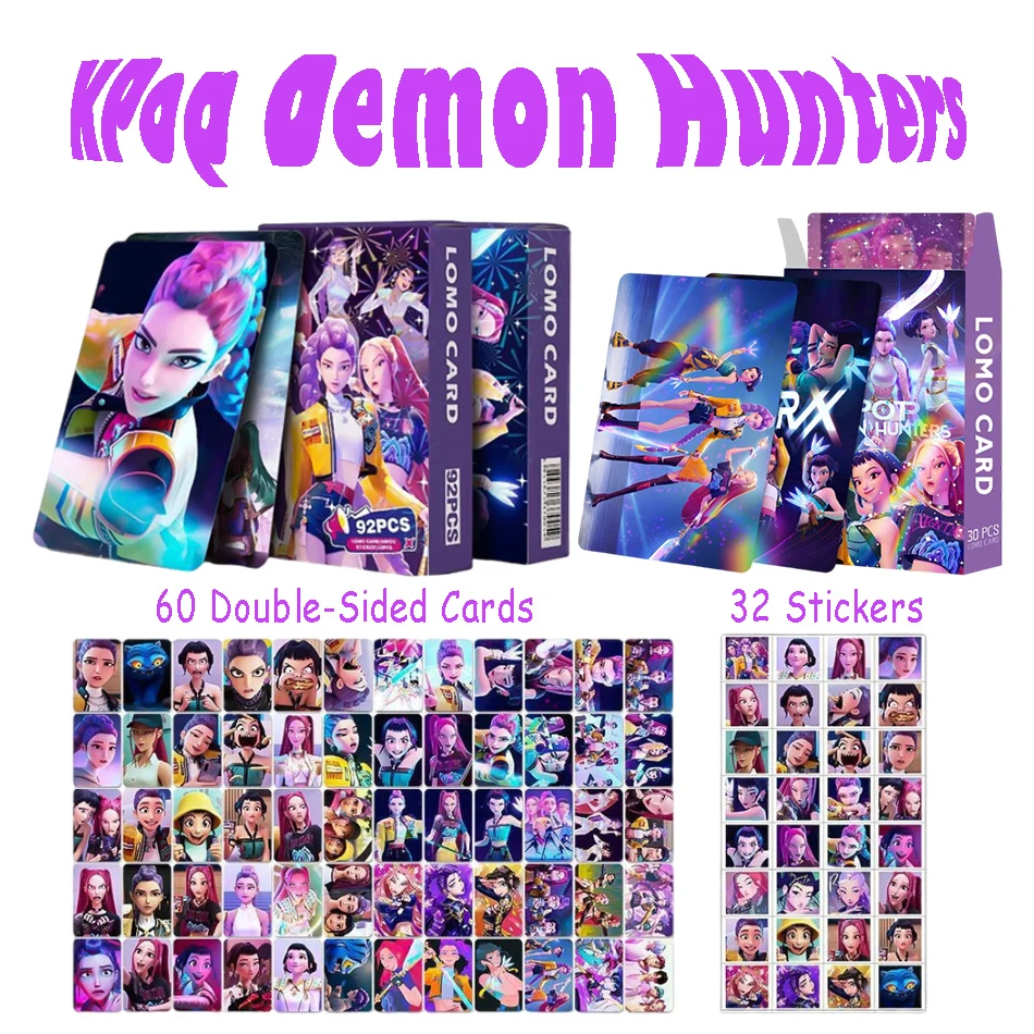 أنيمي 8.4 سنتيمتر KPop شيطان الصيادين 60 بطاقات على الوجهين 32 ملصقات فتاة مجموعة رومي ميرا زوي بطاقات قابلة للجمع بطاقات فلاش الليزر