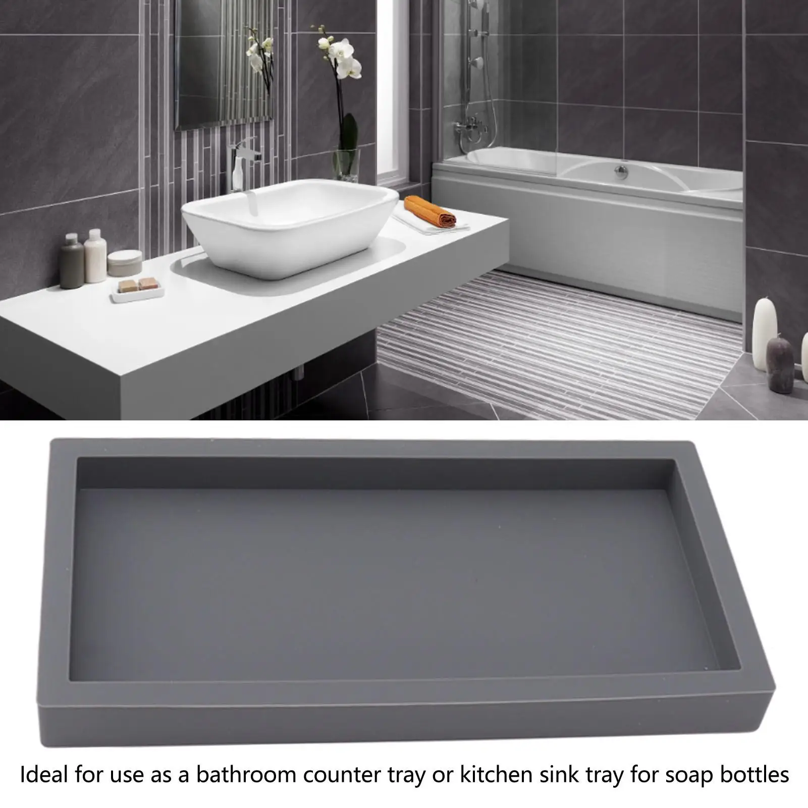 Shatterproof Silicone Countertop Vanity Tray - Non-Slip Soap Dispenser Holder for bathroom , Multipurpose & Stable