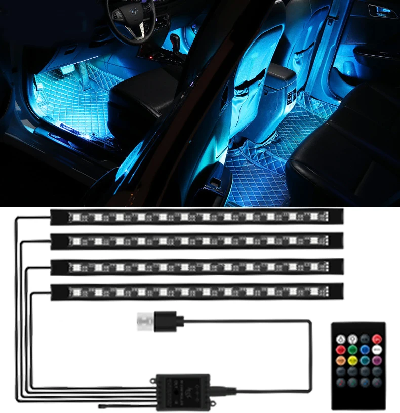 

72/48LED Ambient LED Strip Light Kit For Car Neon Foot Light With Remote APP Voice Music Control Atmosphere Decor Interior Light