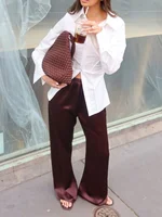 New Fashion Satin Silk Wide Leg Dress Pants for Women Low Rise Baggy Pants Y2K Holiday Party Long Flowy Trousers - Image 5
