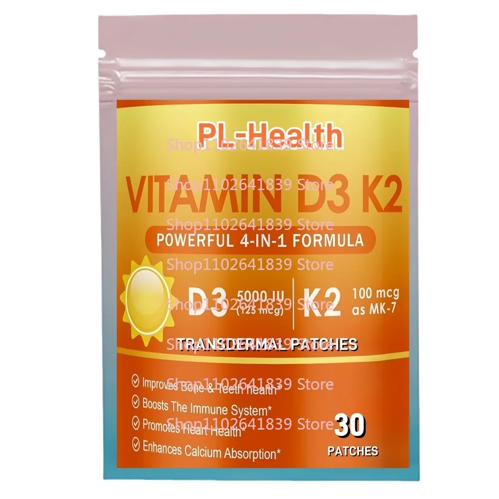 

30 Patches Vitamin D3 K2 Transdermal Patches with Zinc and Selenium Supports Bones, Teeth & Immune Health