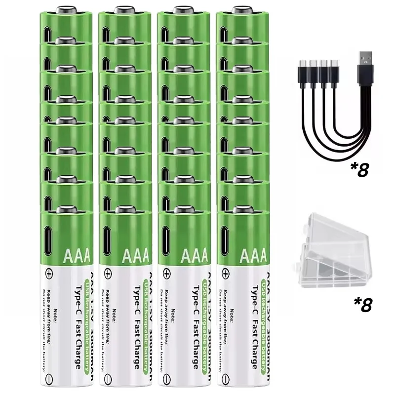 Typ-C-Schnellladung, 1,5 V, 3000/3800 mAh, AA, AAA, wiederaufladbare Li-Ionen-Batterien für Fernbedienung, Maus, Spielzeug, Game-Controller
