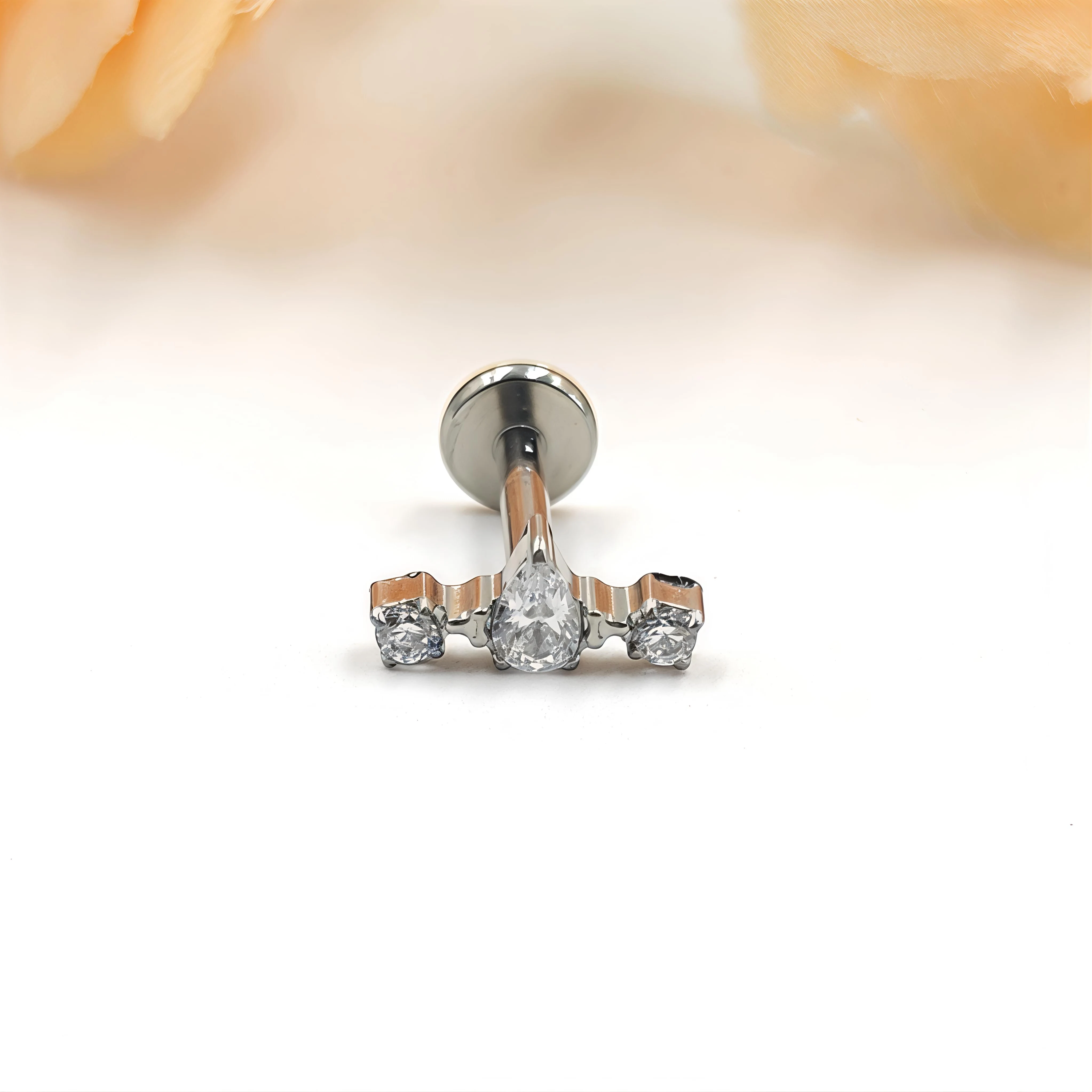 Titanium ASTMF136 Water Drop Eyes Round Zircon Thread Labret Lip Ring Ear Stud Tragus Cartilage Earrings Body Piercing Jewelry