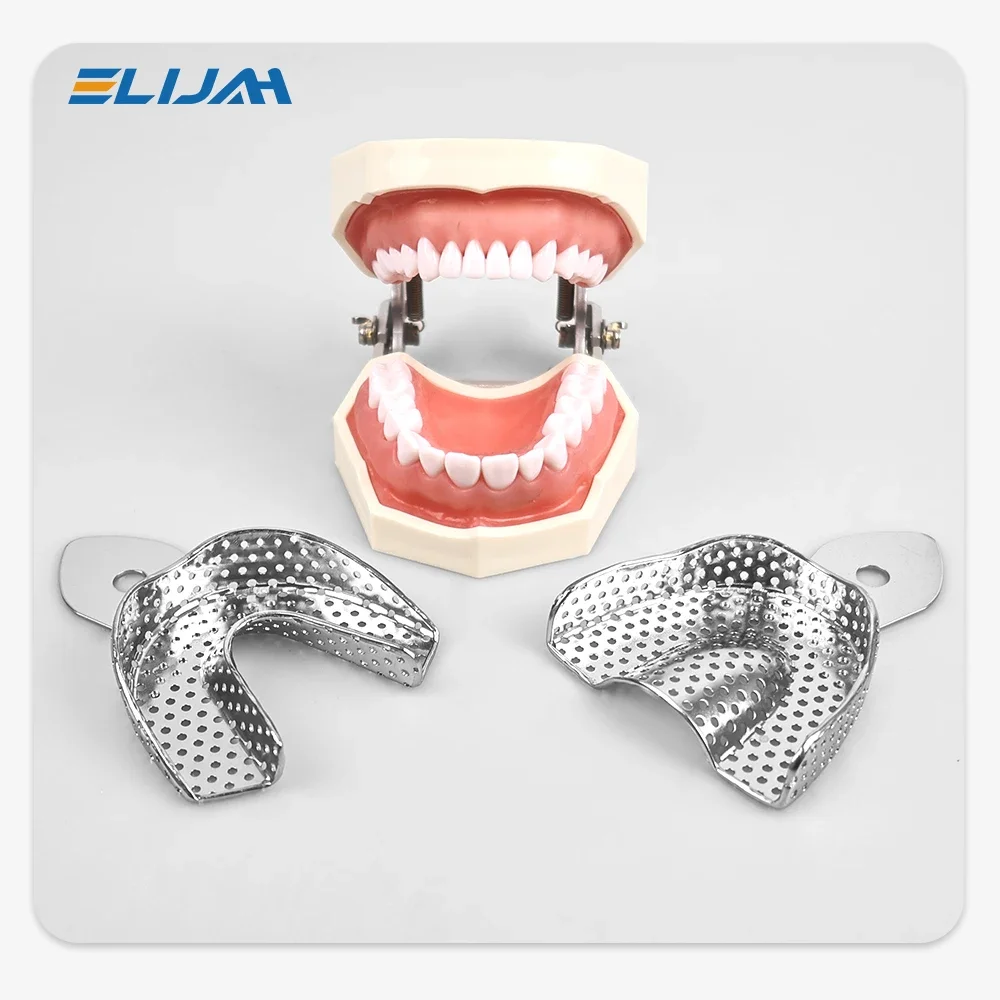 XYSZ 2Pcs Stainless Steel Dental Impression Trays Upper Lower Teeth Holder  Autoclavable Denture Teeth Tray Dental Lab Tools